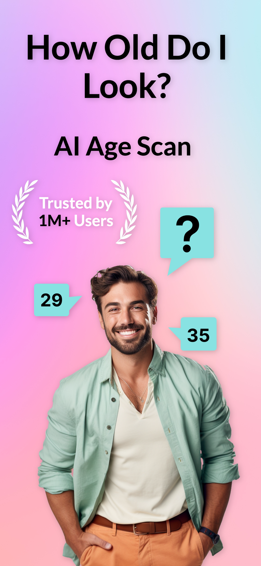 Écran d'accueil du scan d'âge IA How Old Do I Look, plus d'1 M d'utilisateurs conquis